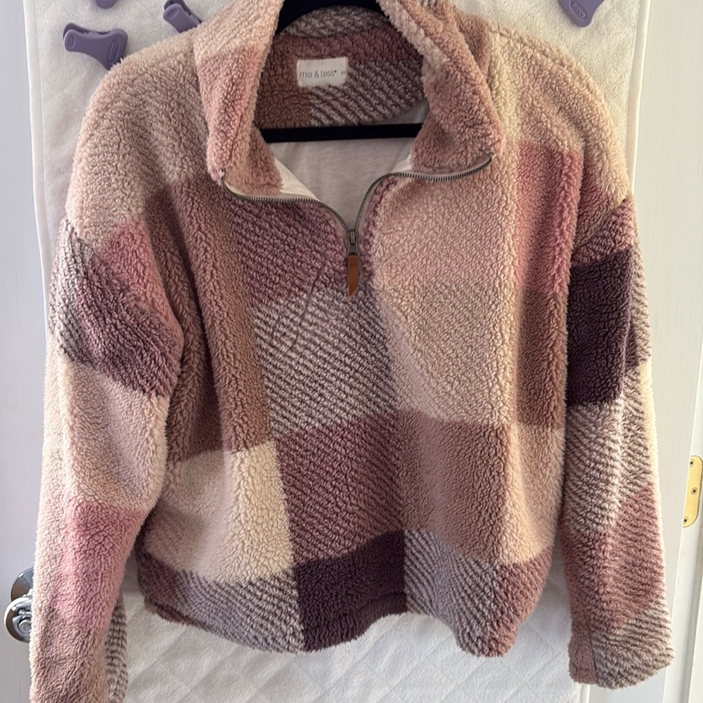 Mia & Tess Plaid fleece half zip